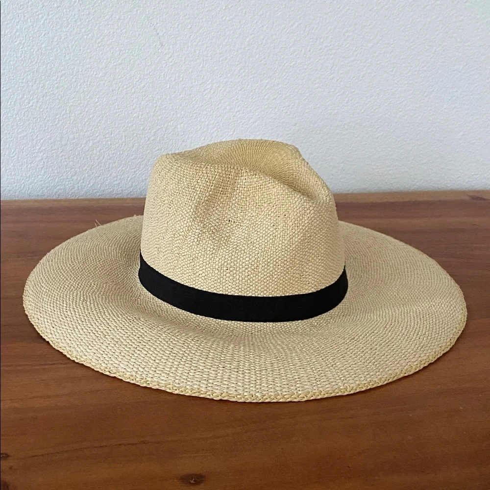 GAP straw woven hat rattan sun hat natural black ribbon band spring summer S/M